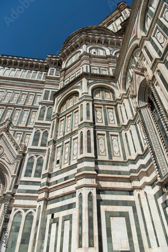 The landmark cathedral of santa maria del fiore on a blue sky sunny day in Florence italy