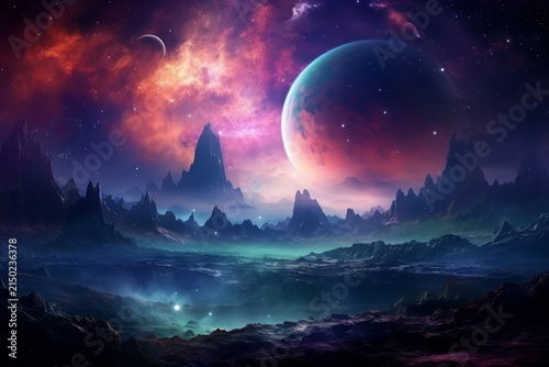 Attractive Mars Purple Space Landscape with Planets