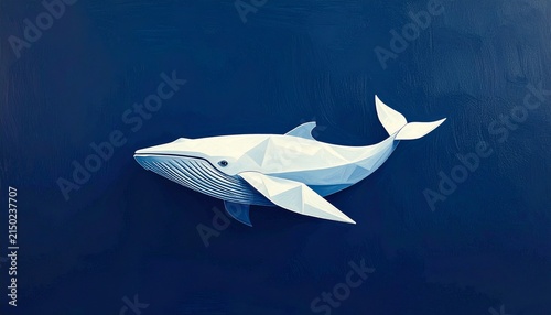 Low Poly Blue Whale Swimming in Deep Ocean.