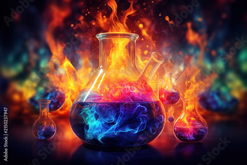 Wonderful Flasks with liquid in a chemical laboratory