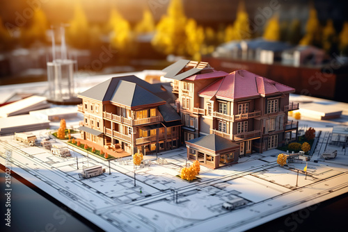 Excellent close up of a model of a building with construction equipment
