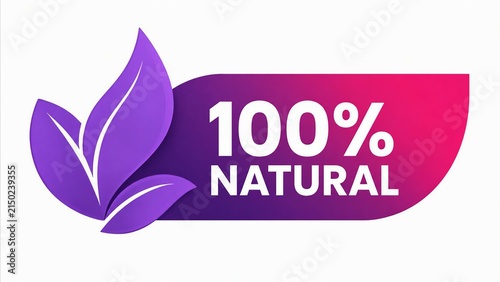 100 percent natural badge with leaf design and gradient background