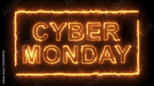 Cyber Monday, Black Friday Word Hot Animated Burning Realistic Fire Flame and Smoke Seamlessly loop Animation on Isolated Black Background. Fire Word, Fire Text, Flame word, Flame Text, Burning Word