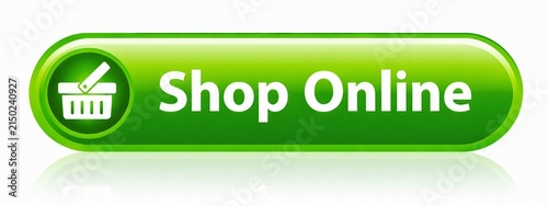 Green shop online button with shopping cart icon