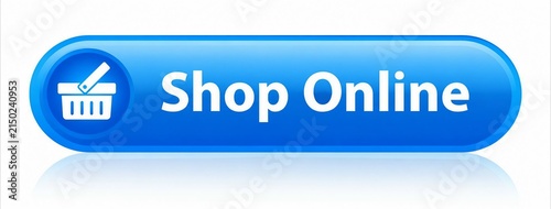 Blue modern shopping online button with shopping cart icon