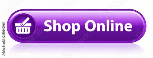 Purple shopping online button with shopping cart icon