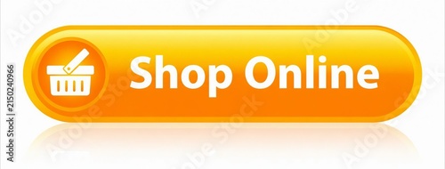 Bright orange shop online button with shopping cart icon