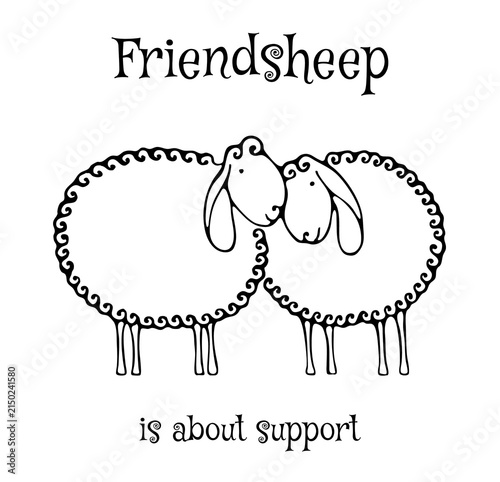 Принти на полотні Friendsheep is about support quote illustration with two cute sheep leaning on each other