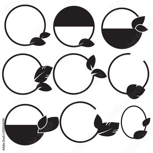 Set of circular icons featuring leaves