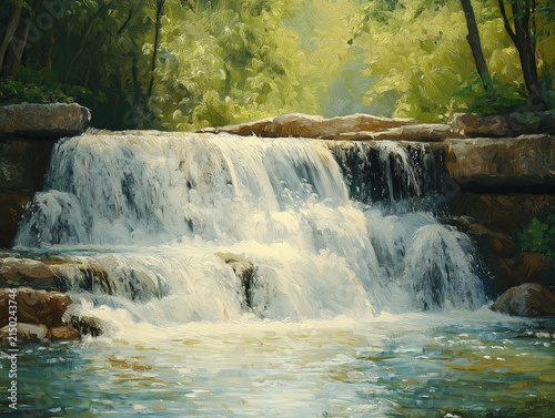 Peaceful Waterfall Streaming Over Smooth Natural Rocks