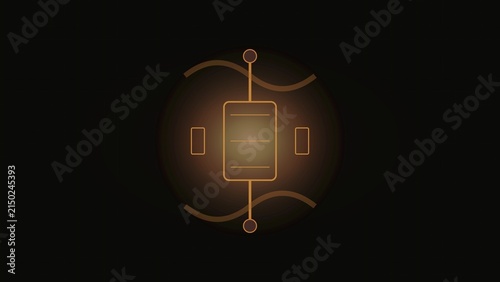 Abstract golden electronic circuit symbol glowing on dark background