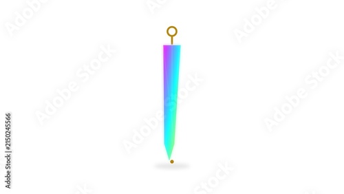 Abstract colorful sharp sword blade shaped prism glowing on white background