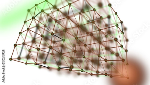 Abstract 3D geometric network structure with connected nodes and glowing green lines