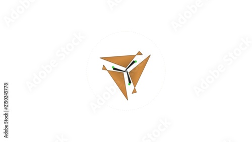 Abstract geometric brown triangle icon with green dots on white background