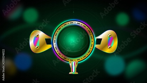 Futuristic cybernetic HUD interface with golden elements on dark background