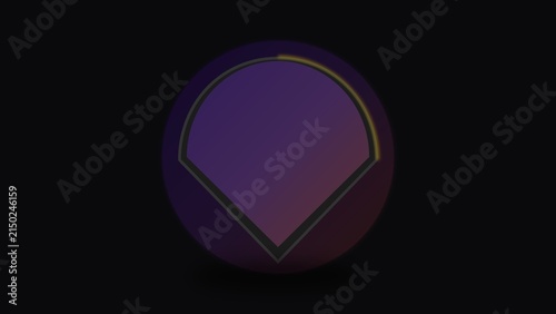 Dark purple glossy sphere featuring a sharp geometric diamond symbol