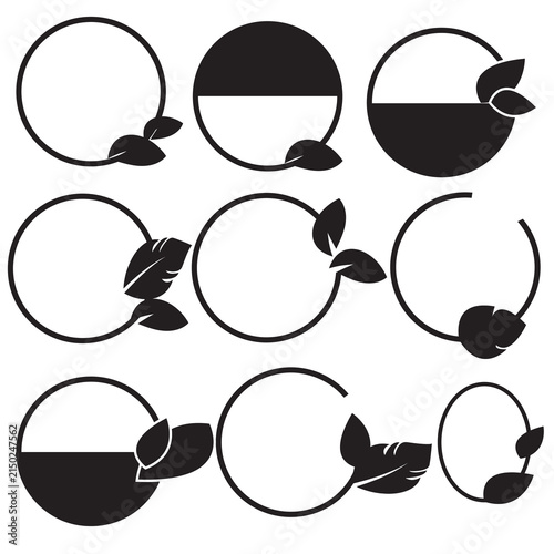 Set of circular icons featuring leaves