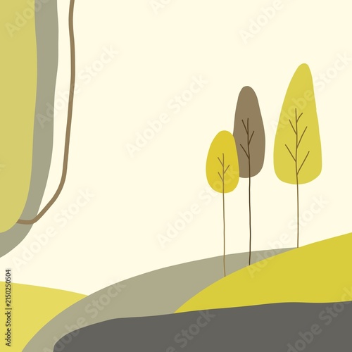 Warm Autumn Hill and Minimal Tree Landscape