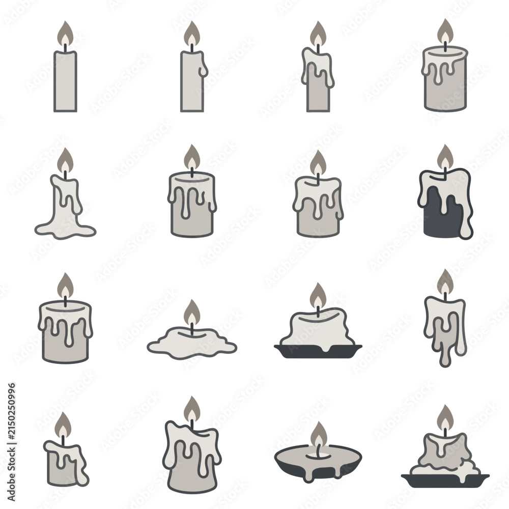 Fototapeta premium Melting wax candles in different heights and shapes.