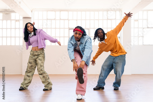 Young group of multiethnic hip-hop dancers dancing