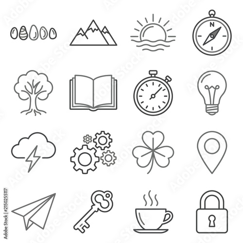 Mixed outline icons for business and nature