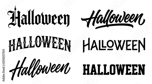 Various halloween typography styles displayed on a white background fonts