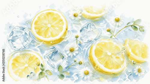 Fotografie Background Iced Lemon isolated watercolor vector illustration svg