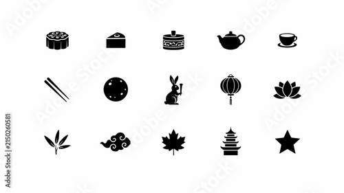 Foto Minimalist black icons set with monochromatic collection fourteen stylized icons