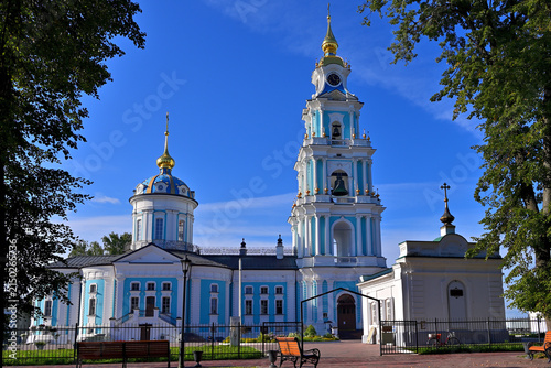 The unusually beautiful Kostroma Kremlin rises on the high bank of the Volga.