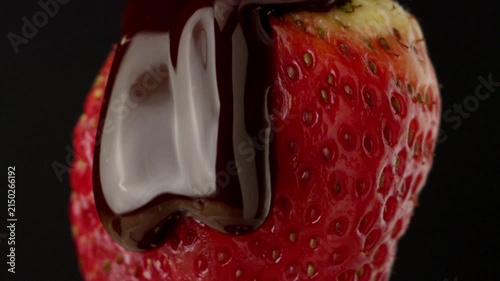 macro strawberry chocolate drip slow motion liquid cocoa delicious food lust
