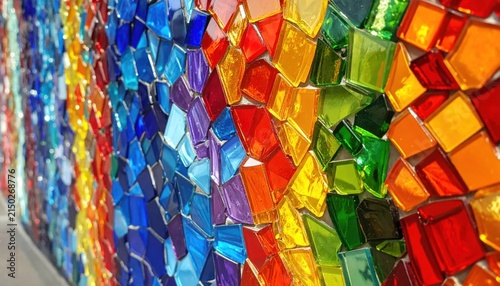 Vibrant colorful stained glass mosaic tile background.