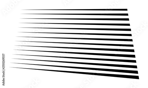 Foto Black perspective motion lines create dynamic speed effect for comic book illustrations and action photography backgrounds featuring parallel horizontal stripes tapering towards vanishing point