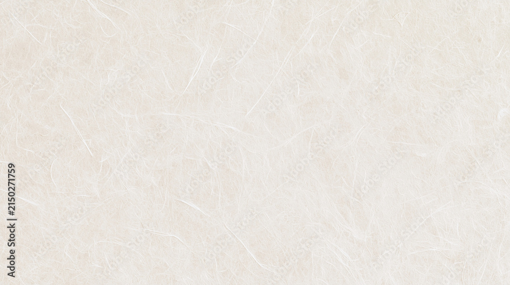 Naklejka premium Natural handmade paper made from mulberry and recycled cellulose fibers, creamy neutral surface with delicate long fibers creating subtle organic lines, slightly irregular but