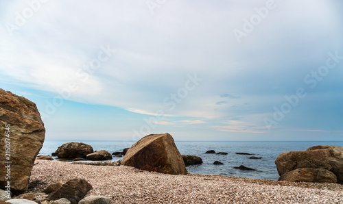 Granite Boulders Along Hammonasset Beach State Park Shoreline at Sunset