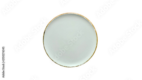 Foto Clean minimalist round white ceramic plate isolated on white background with kit