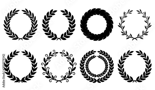Obraz na plátne Circular laurel wreath icon set with vintage foliate branches for heraldic award