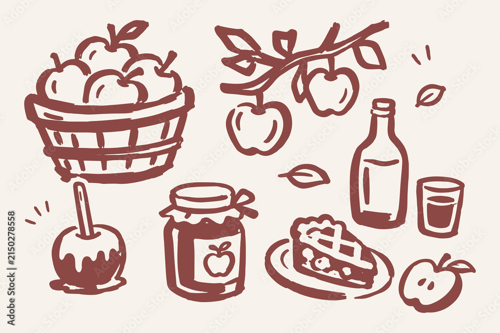 Obraz premium Apple Harvest Food Doodle Set