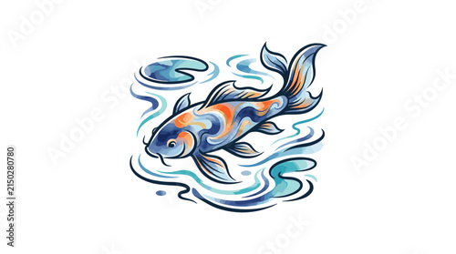 Colorful Koi Fish Swimming in Water with Lily Pads.