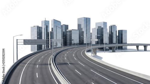 Urban Transportation Road and highway with buildings skyline Design of land and city isolated banner transportation road or mockup design Created with generative AI