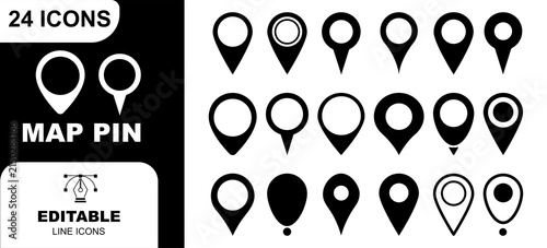 Location, map, and pin icon collection. GPS, place, markers, pinpoing, position, and navigation icons set. Vector illustration transparent background