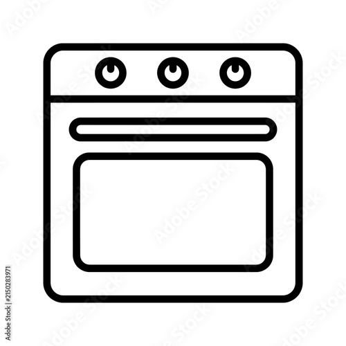 Black outline electric oven icon for kitchen appliance design template.
