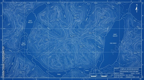Blue topographic map illustration.