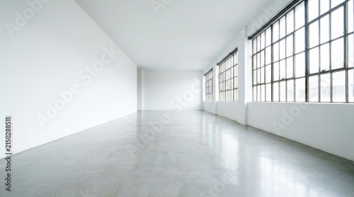 Modern Empty Industrial Loft Office Space with Large Windows