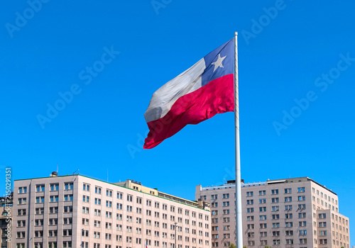 Foto national flag  buildings Santiago Chile
