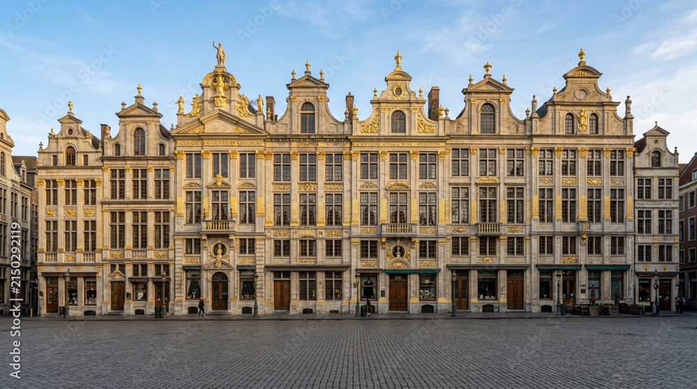 Fototapeta premium Grand Place Brussels historic architecture golden ornate facades cobblestone square