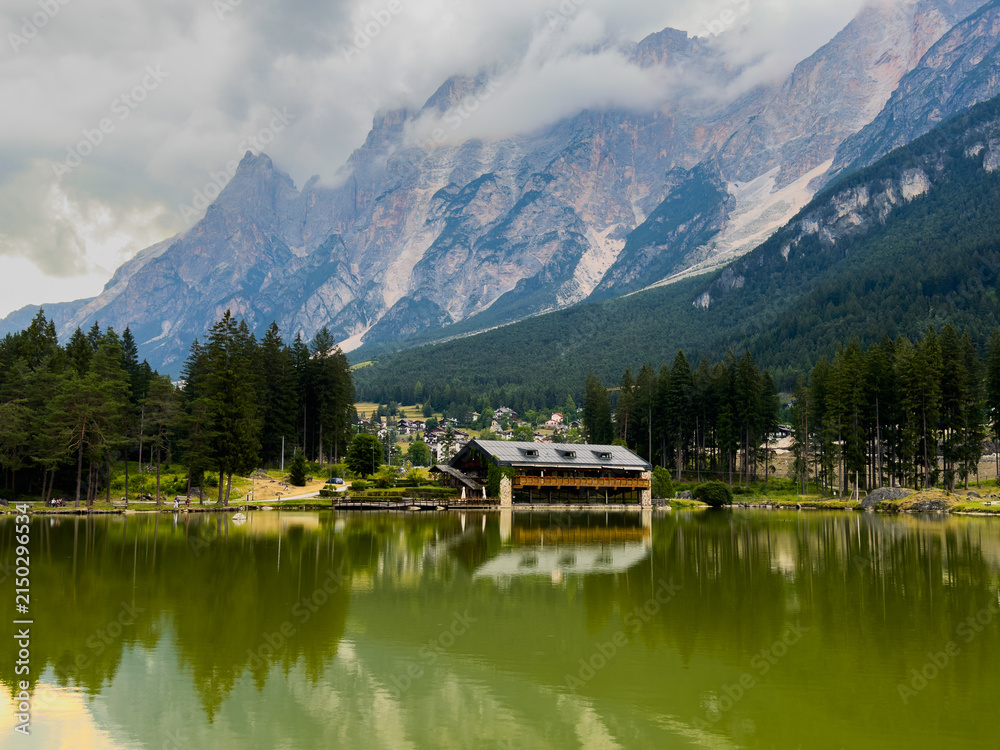Obraz premium Idyllic summer landscape with clear mountain lake in the Alp, Lago di San Vito