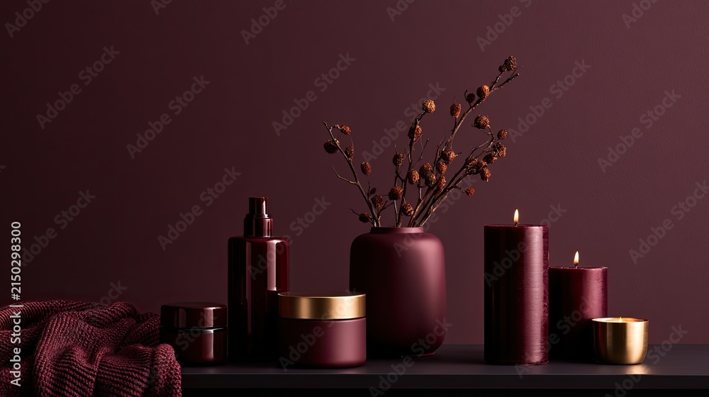 Obraz premium Rich, dark ambiance with warm candlelight and dried botanicals