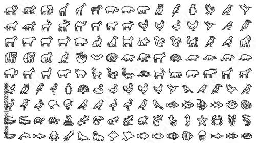 Foto 110 animal outline icons featuring mammals birds reptiles and aquatic creatures