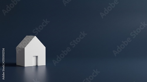 Minimal White House Model on Dark Blue Background with Extensive Right Copy Space for Premium Real Estate, Mortgage and Property Advertising
