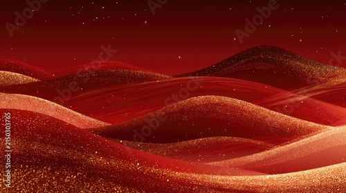 Glistening red and gold abstract landscape with shimmering particles